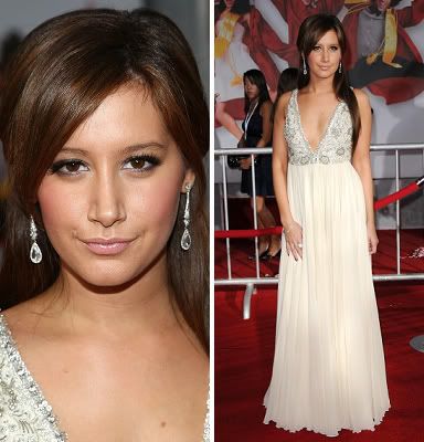 Ashley Tisdale looked beautiful in a long Reem Acra dress and simple silver 